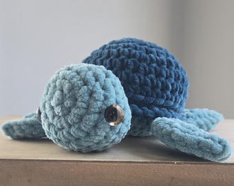 Crochet Sea Turtle Plush – Soft Chenille Yarn Turtle – Handmade Ocean Animal – Stuffed Sea Creature Toy – Gift for Turtle Lovers