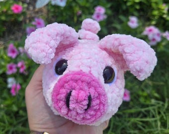 Crochet Pig Plush – Soft Chenille Amigurumi Piglet – Cute Kawaii Farm Animal – Handmade Stuffed Pig Toy – Pink Pig Gift for Animal Lovers