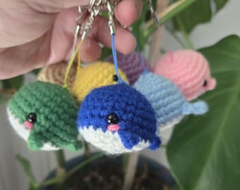 ミニかぎ針編みクジラぬいぐるみキーホルダー 海の生き物ギフト かわいい カワイイ海の生き物 ハンドメイド