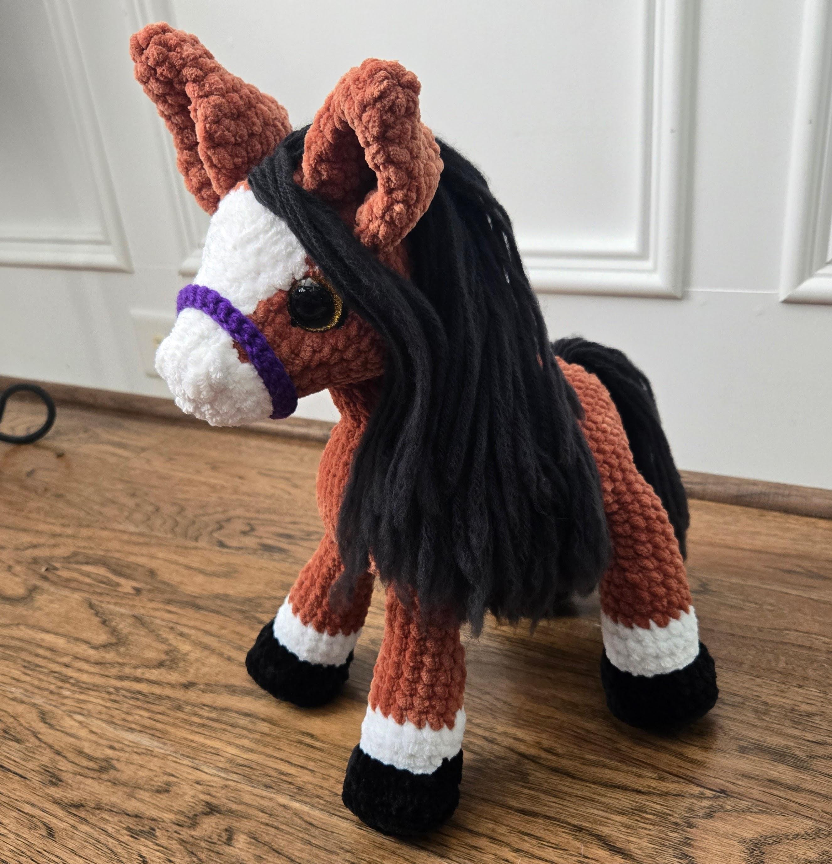 Crochet Horse Plush – Handmade Brown Bay Horse with Black Mane & Tail, Weighted Standing Amigurumi Flexible Stuffed Animal Horse Gift Halter - Thumbnail 2