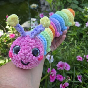 Crochet Rainbow Caterpillar – Bendable Plush Toy – Soft Caterpillar Plushie – Kawaii Caterpillar – Fidget Plush – Handmade Squishy Bug