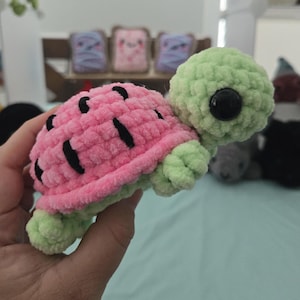 Crochet Watermelon Turtle Plush: Chenille Amigurumi Toy