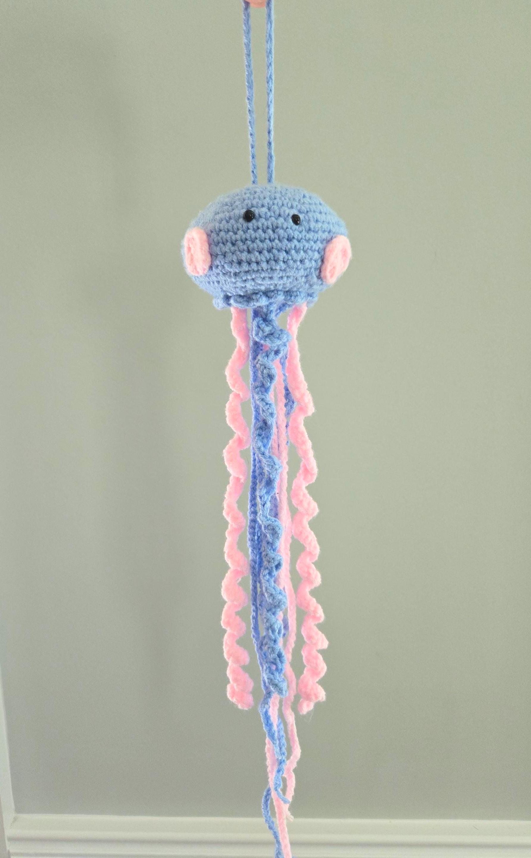 Hanging Jellyfish Plush – Crochet Jellyfish Toy – Ocean Nursery Decor – Sea Creature Plush – Sensory Tentacle Toy – Soft Handmade Gift - Image 1