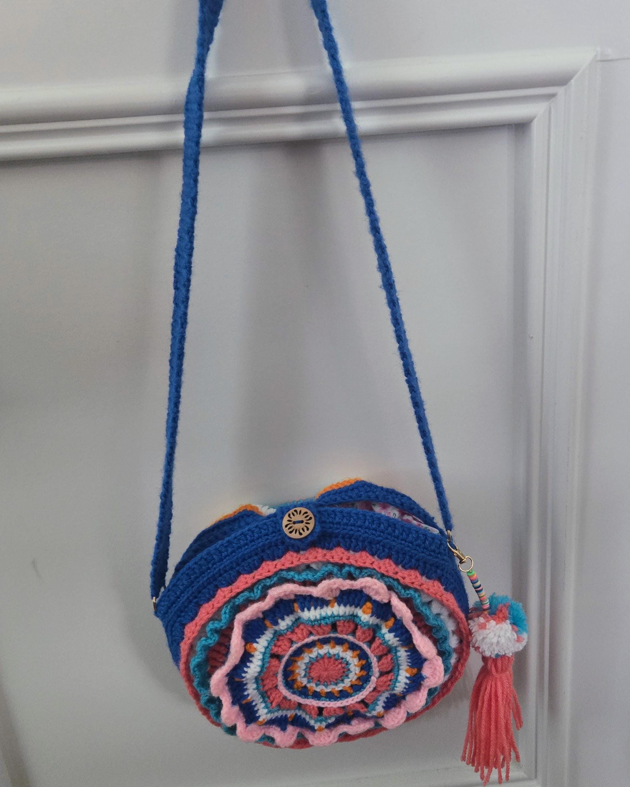 Circle Crochet Bag – Handmade 3D Front Design, Colorful Blue Pink Coral White Orange Teal, Boho Crossbody Purse, Gift for Her - Thumbnail 6