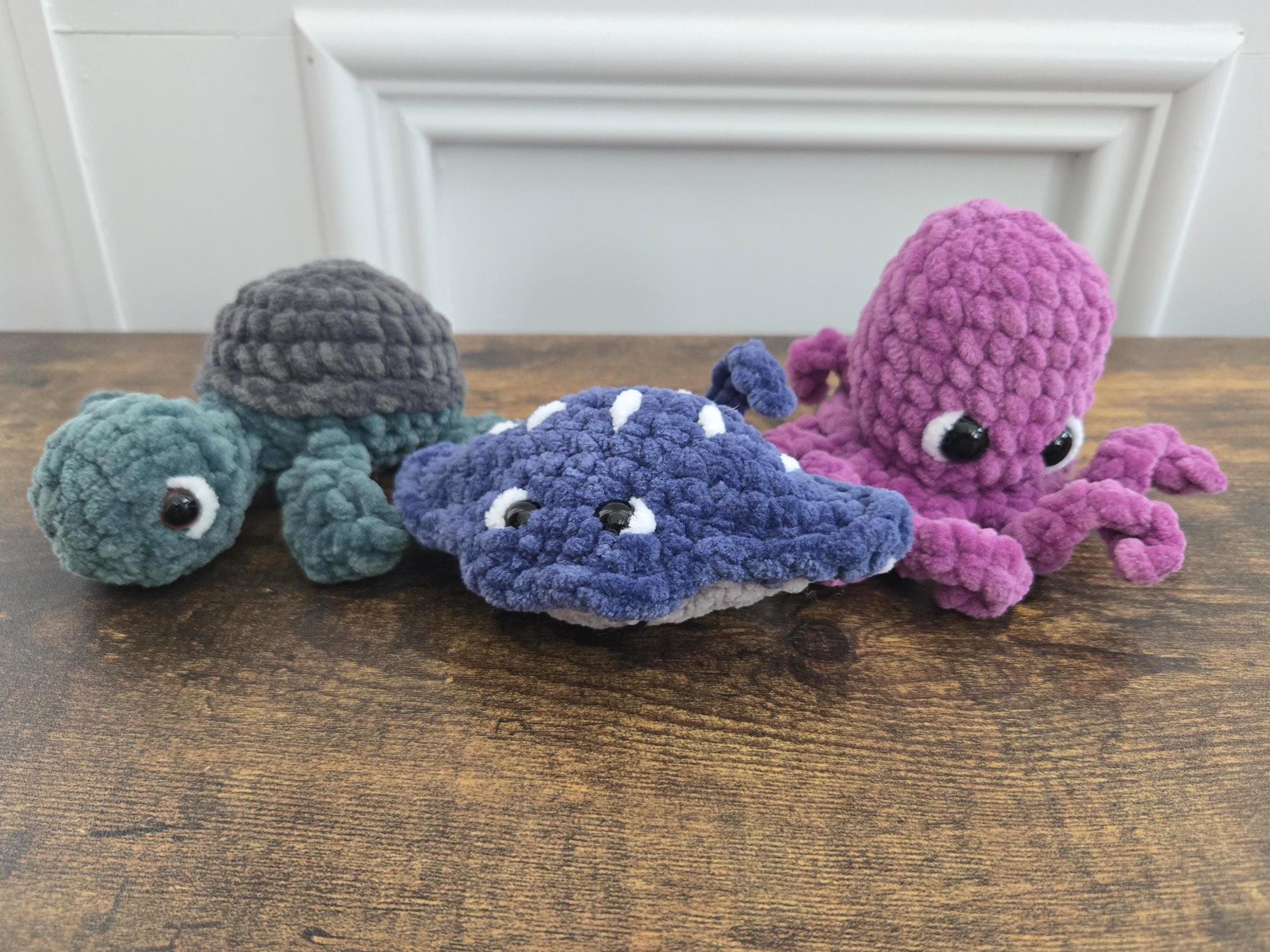 Sea Creature Trio – Crochet Octopus, Sea Turtle & Stingray Plush Set – Ocean Animal Plushies – Soft Handmade Stuffed Toys – Ocean Lover Gift