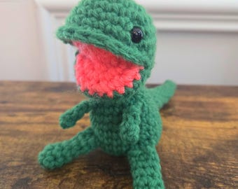 Crochet Dinosaur Plush – Open Mouth Dino Toy – Handmade Soft Stuffed Animal – Cute Dinosaur Plushie – Kawaii Dino Gift