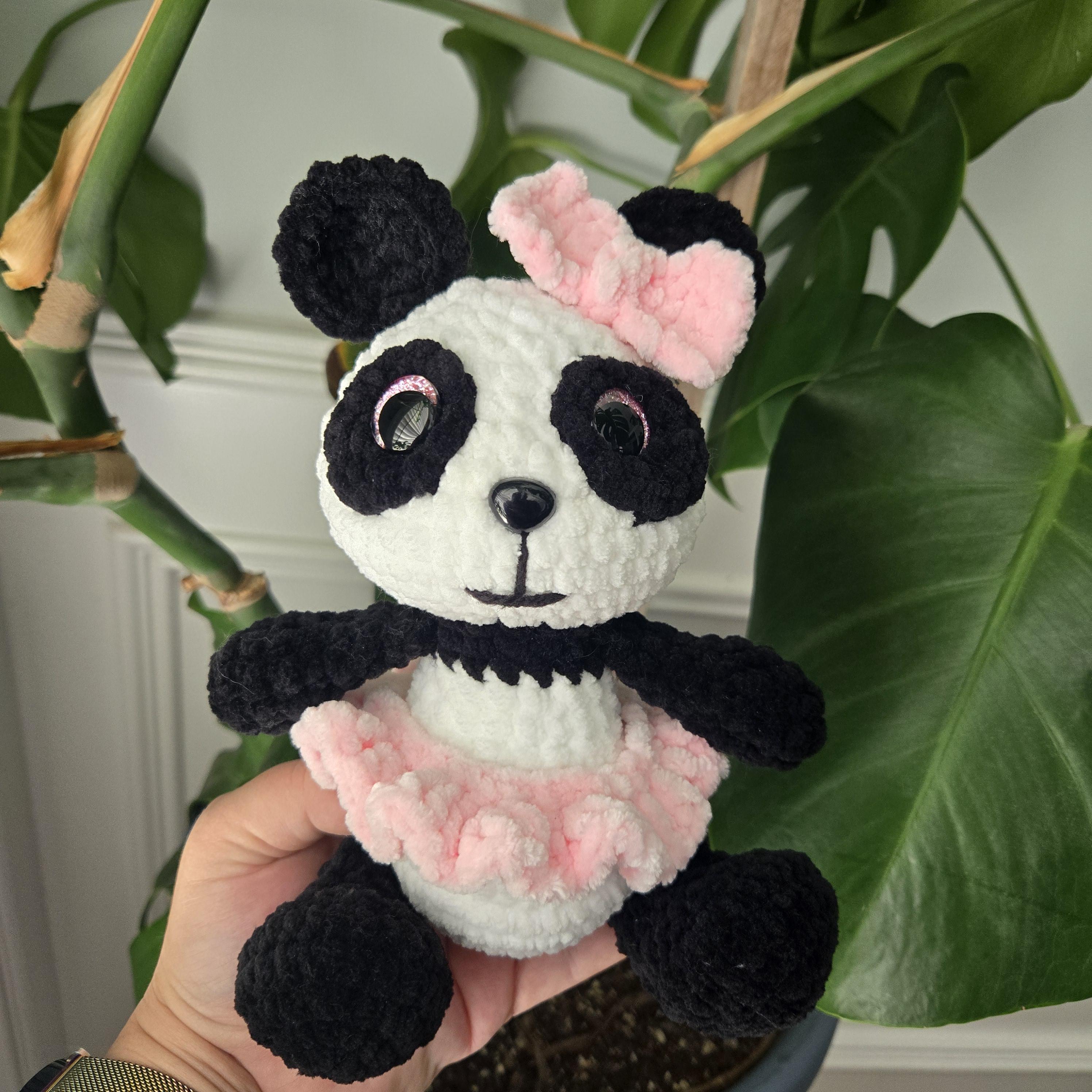 Crochet Panda Plush – Handmade Amigurumi Black & White Bear with Pink Skirt and Bow, Cute Stuffed Animal Gift, 8” Plush Toy - Thumbnail 5