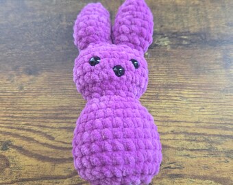 Crochet Marshmallow Peep Bunny – Handmade Purple Plush Easter Bunny – Cute Stuffed Bunny Basket Stuffer