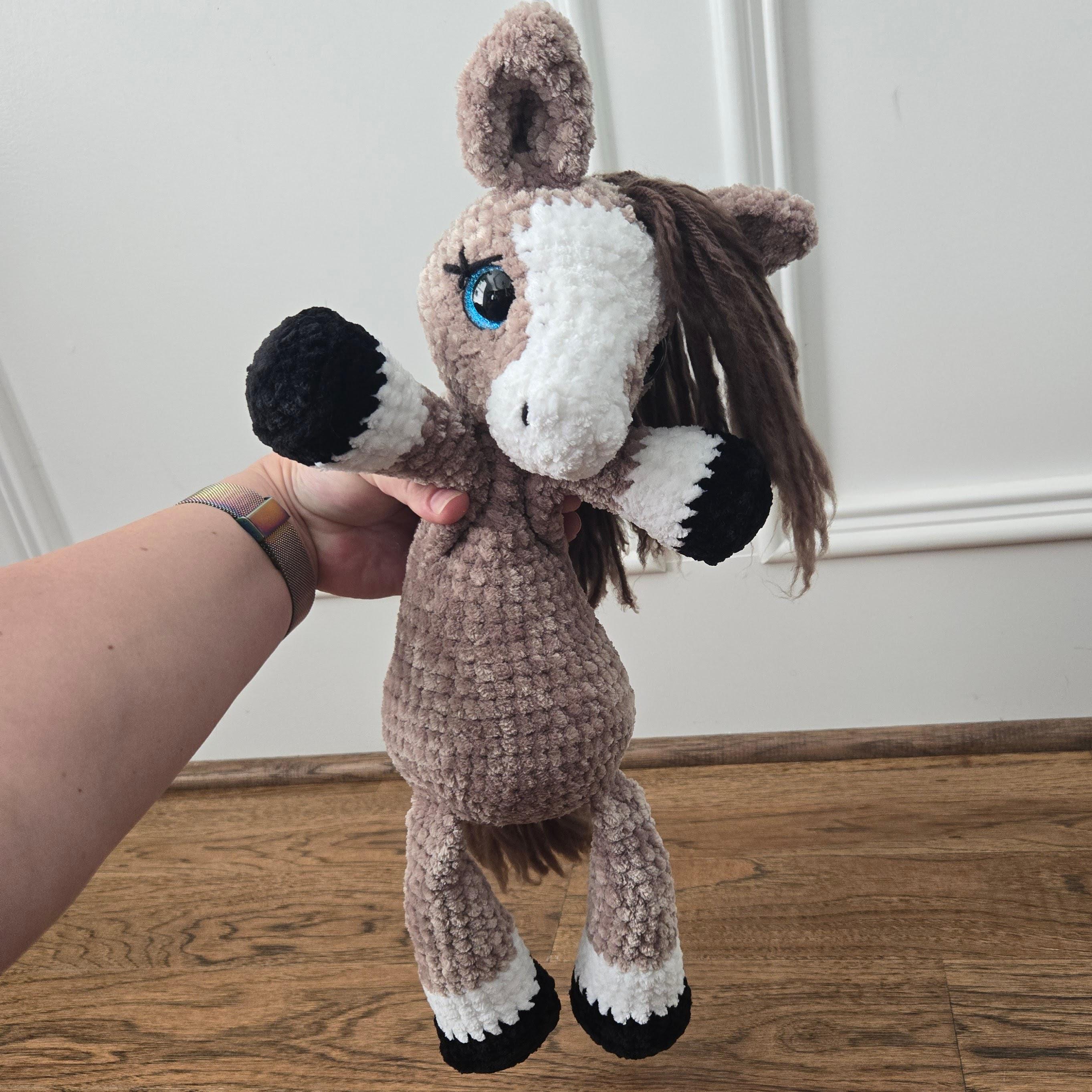 Crochet Horse Plush – Handmade Dun Horse with Dark Mane, Floppy Weighted Amigurumi, Sitting Stuffed Animal Horse Lover Gift - Thumbnail 3