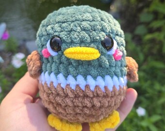 Crochet Mallard Duck Plush – Soft Chenille Amigurumi Duck – Handmade Wildlife Stuffed Animal – Gift for Duck Lovers