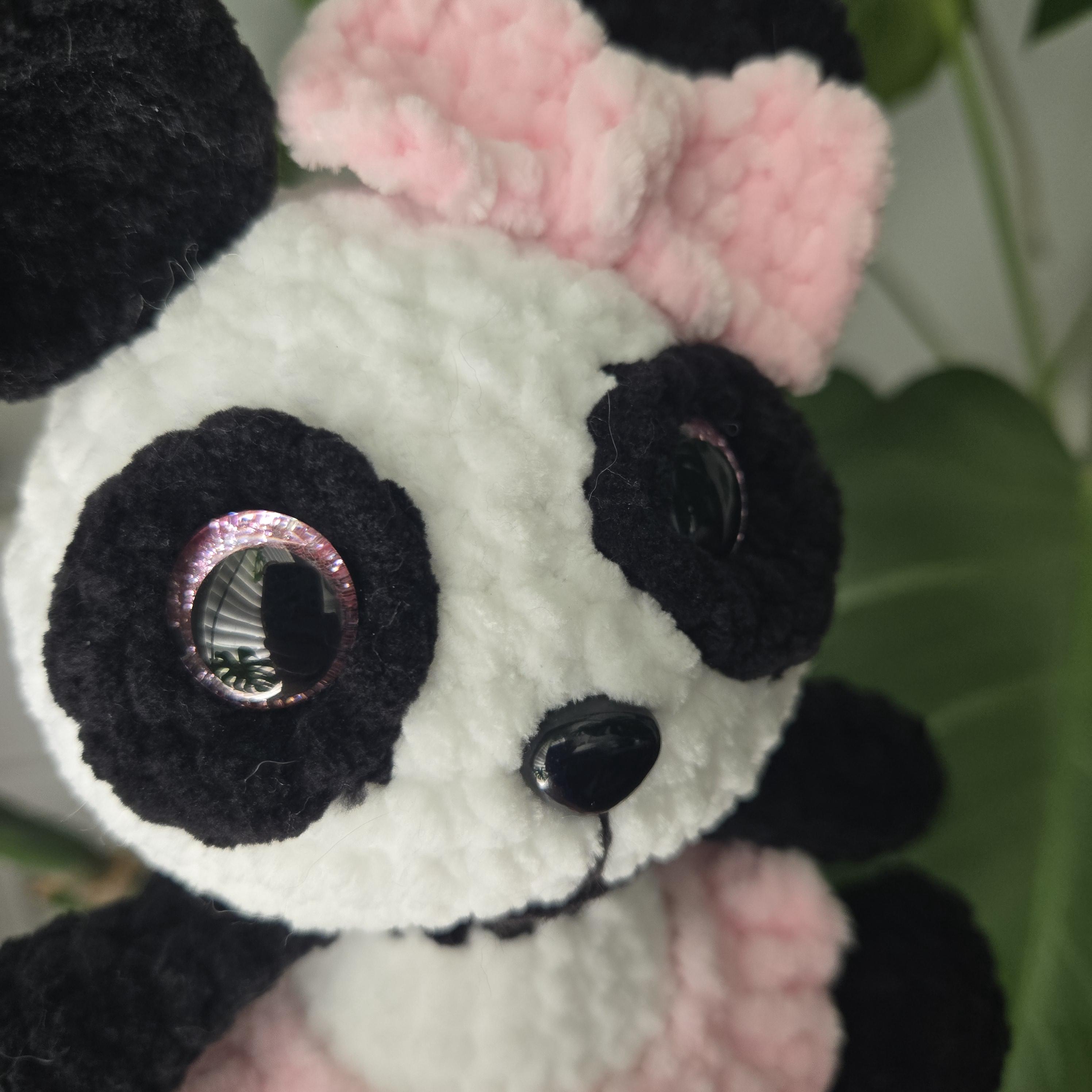 Crochet Panda Plush – Handmade Amigurumi Black & White Bear with Pink Skirt and Bow, Cute Stuffed Animal Gift, 8” Plush Toy - Thumbnail 3