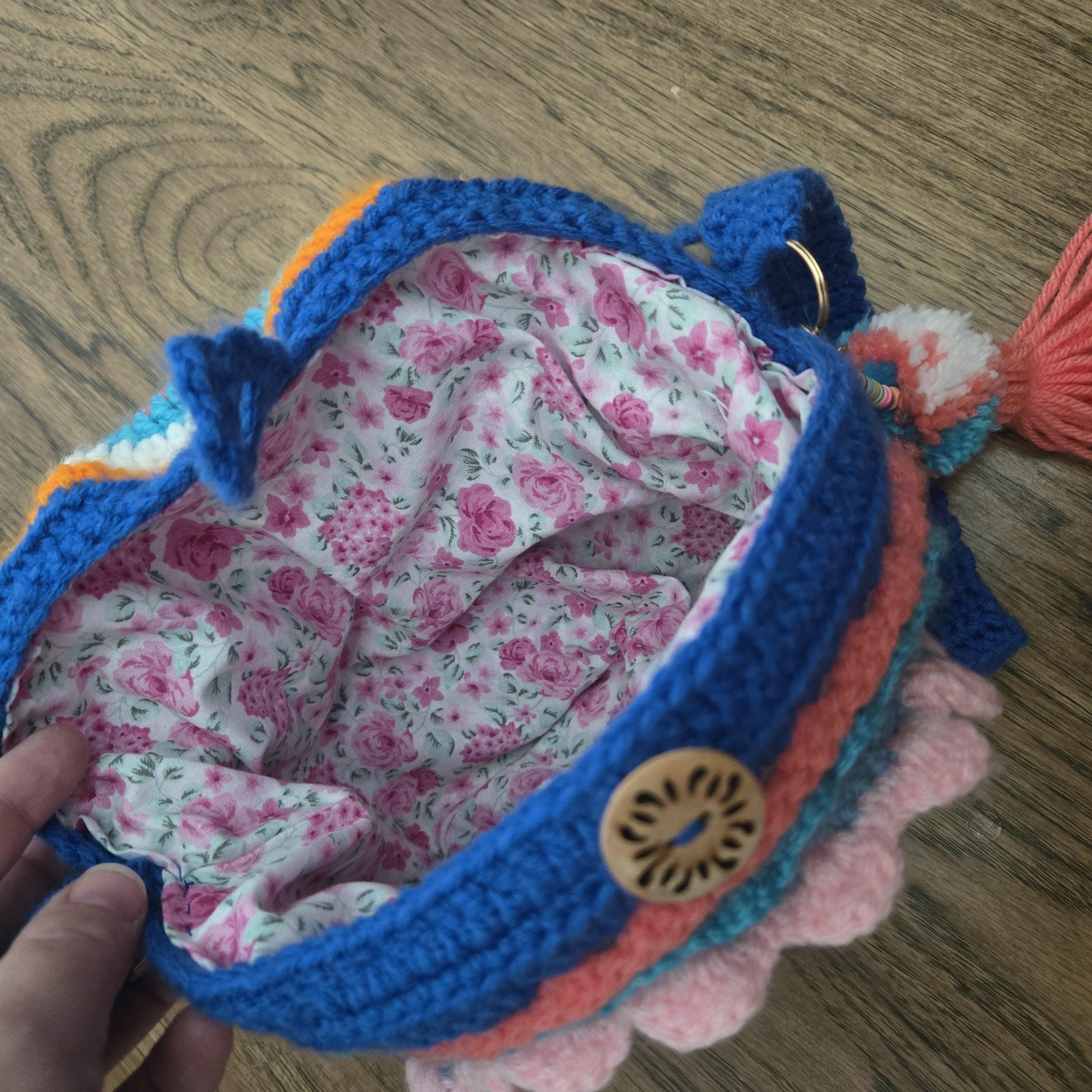 Circle Crochet Bag – Handmade 3D Front Design, Colorful Blue Pink Coral White Orange Teal, Boho Crossbody Purse, Gift for Her - Thumbnail 4