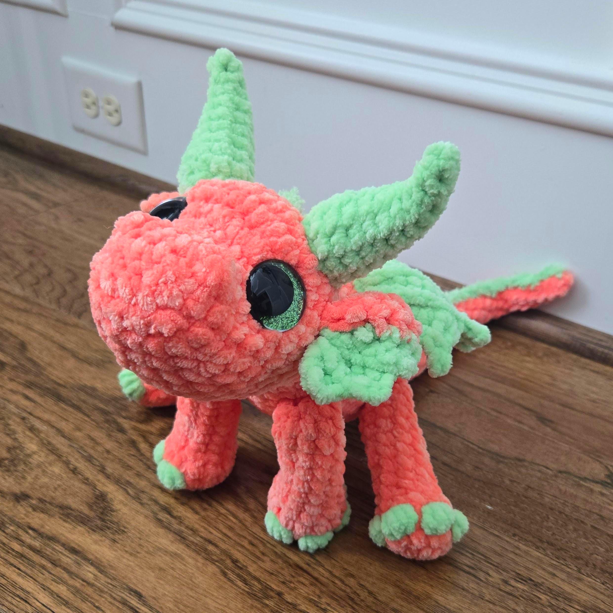 Crochet Dragon Plush – Handmade Amigurumi Stuffed Animal, Fantasy Creature Toy, Orange & Green Dragon Lover Gift - Thumbnail 3