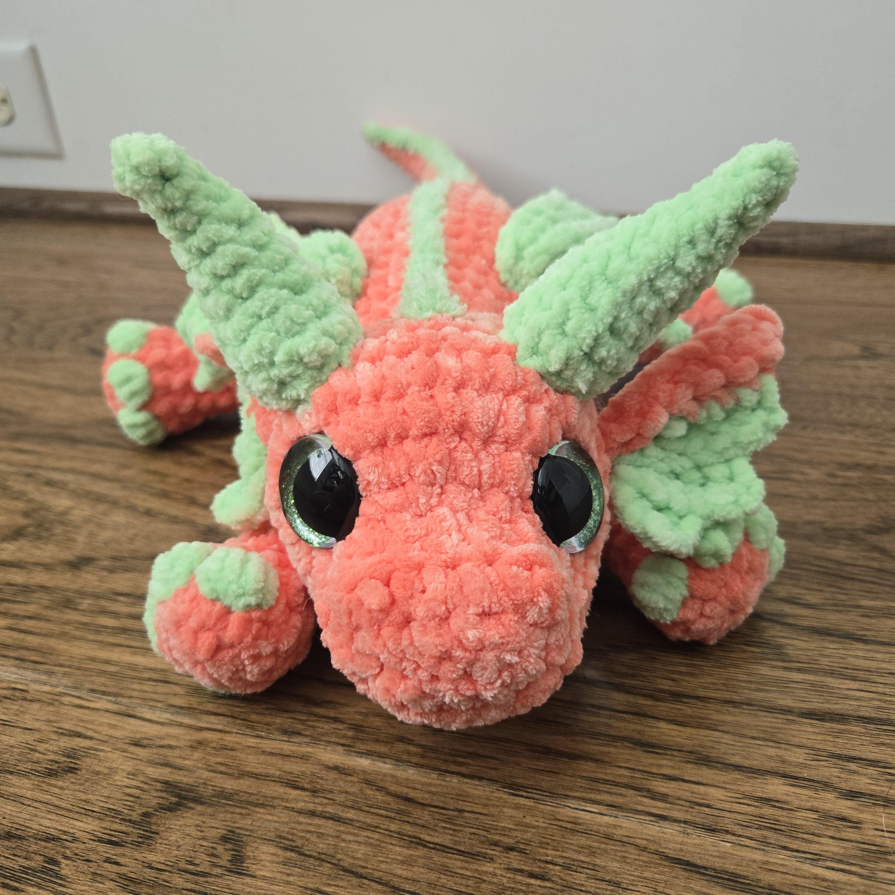 Crochet Dragon Plush – Handmade Amigurumi Stuffed Animal, Fantasy Creature Toy, Orange & Green Dragon Lover Gift - Thumbnail 2