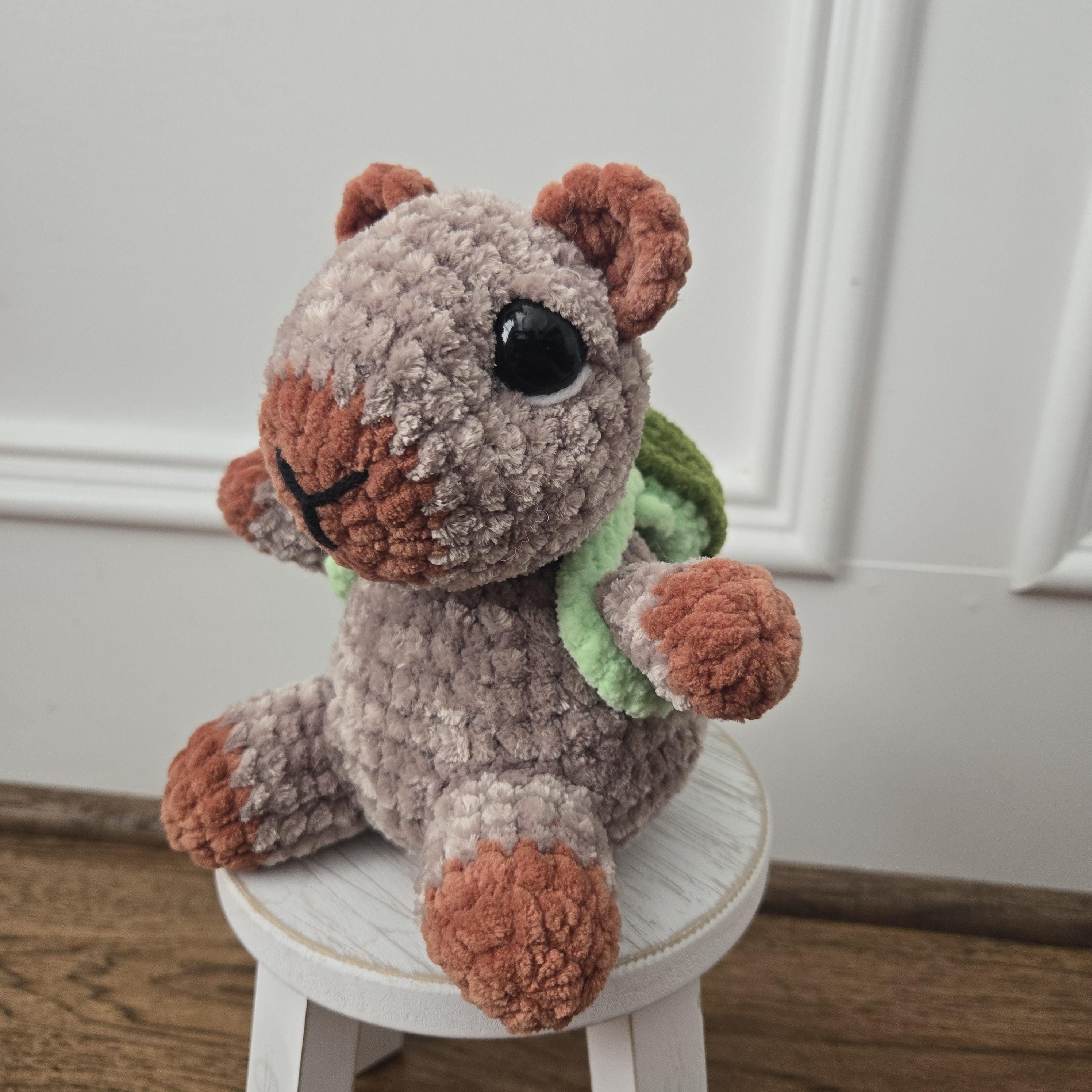 Crochet Capybara Plush – Handmade Weighted Amigurumi with Turtle Backpack, Cute Stuffed Animal Gift, 7” Plush Toy - Thumbnail 3