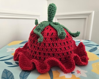 Crochet Strawberry Hat – Cute & Cozy Fruit-Inspired Bucket Hat - Handmade