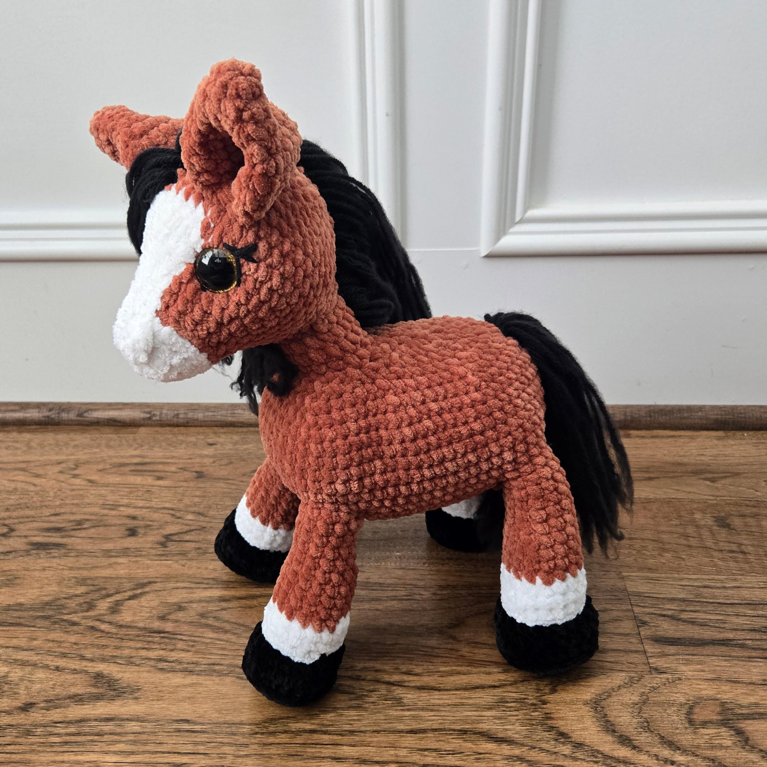 Crochet Horse Plush – Handmade Brown Bay Horse with Black Mane & Tail, Weighted Standing Amigurumi Flexible Stuffed Animal Horse Gift Halter - Thumbnail 5