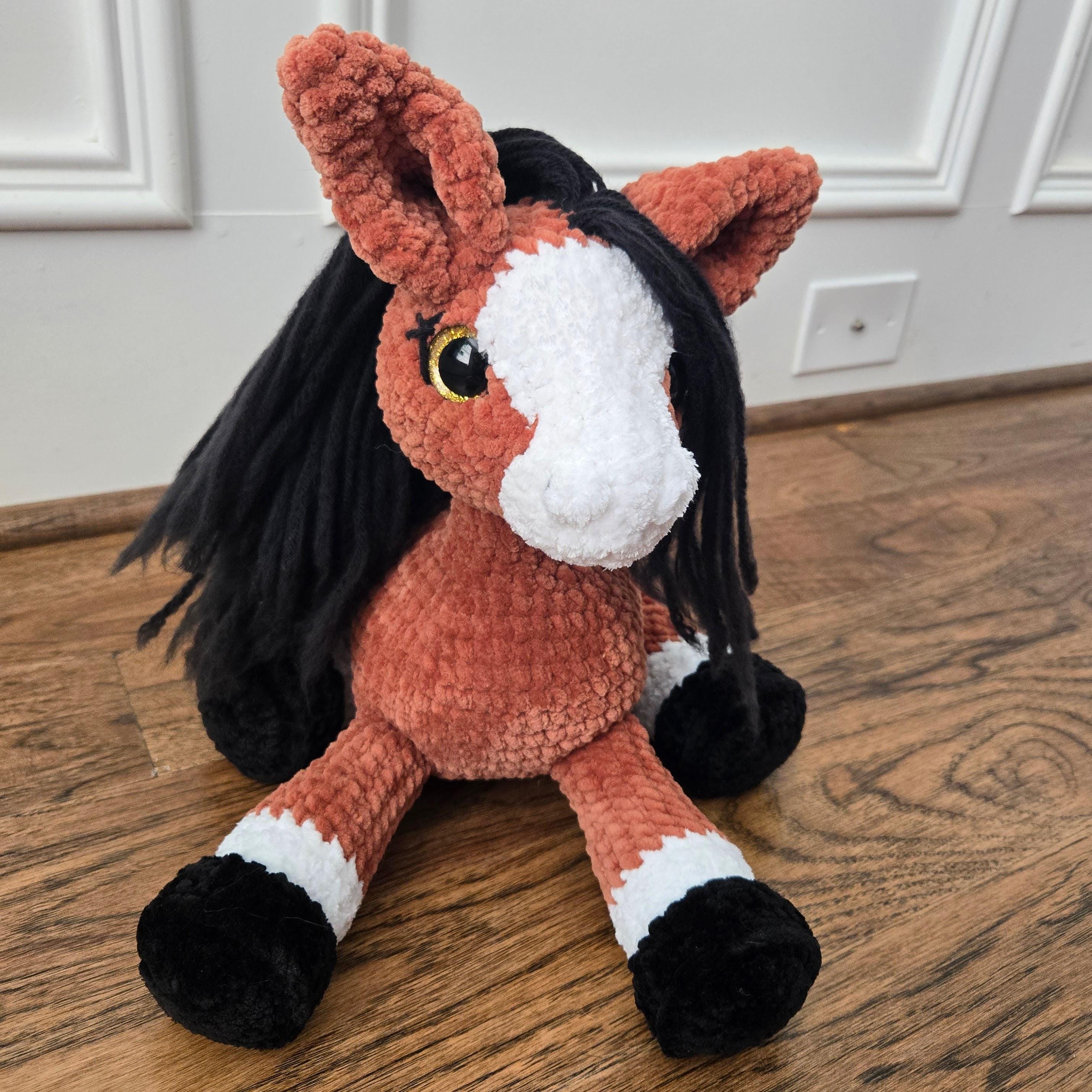 Crochet Horse Plush – Handmade Brown Bay Horse with Black Mane & Tail, Weighted Standing Amigurumi Flexible Stuffed Animal Horse Gift Halter - Thumbnail 3
