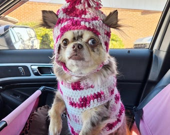 Crochet Dog Pom Pom Hat and Sweater Set – Cozy & Cute for Small Dogs - Handmade