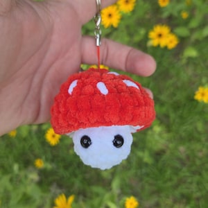 Crochet Chenille Mushroom Keychain: Squishy Fidget Cottagecore Charm