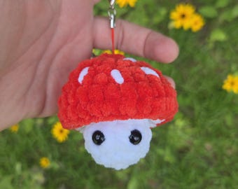 Pop Mushroom Keychain – Crochet Chenille Mushroom – Squishy Plush Fidget Keyring – Cute Cottagecore Bag Charm – Handmade Gift