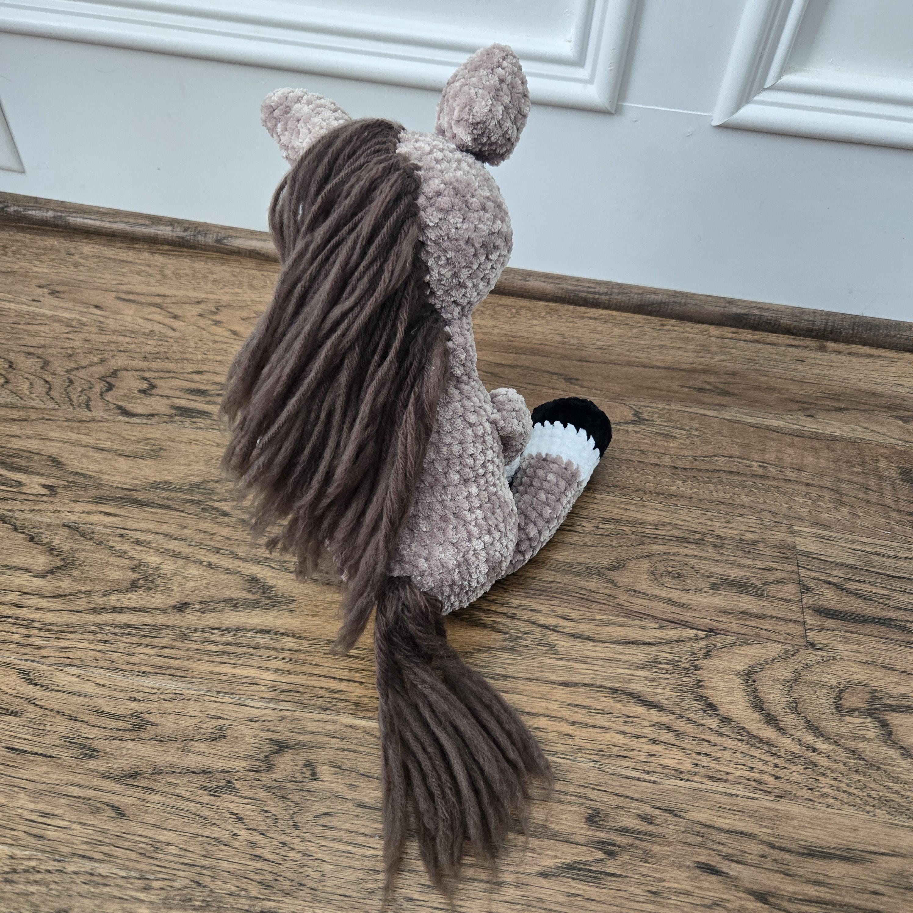 Crochet Horse Plush – Handmade Dun Horse with Dark Mane, Floppy Weighted Amigurumi, Sitting Stuffed Animal Horse Lover Gift - Thumbnail 5