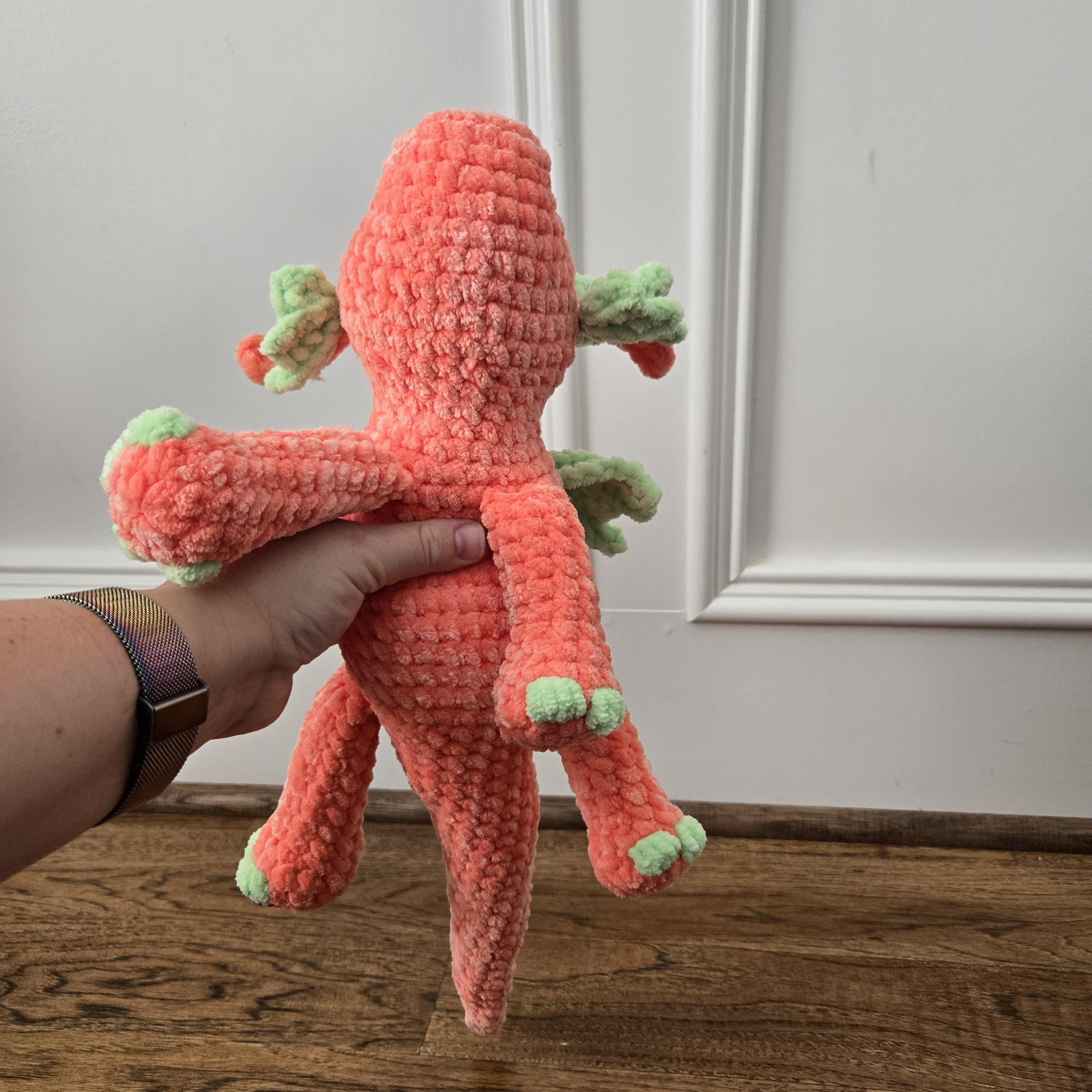 Crochet Dragon Plush – Handmade Amigurumi Stuffed Animal, Fantasy Creature Toy, Orange & Green Dragon Lover Gift - Thumbnail 7