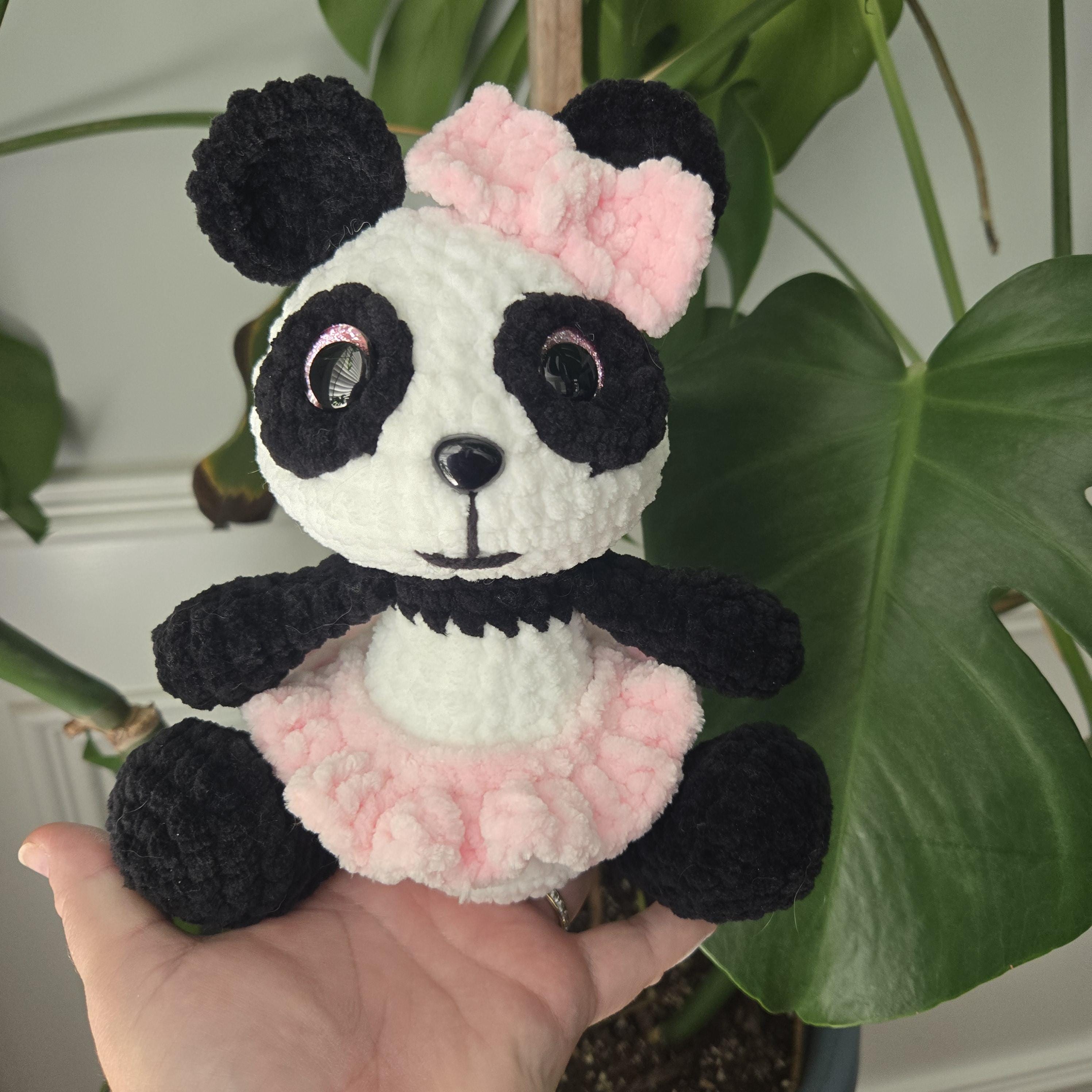 Crochet Panda Plush – Handmade Amigurumi Black & White Bear with Pink Skirt and Bow, Cute Stuffed Animal Gift, 8” Plush Toy - Thumbnail 2