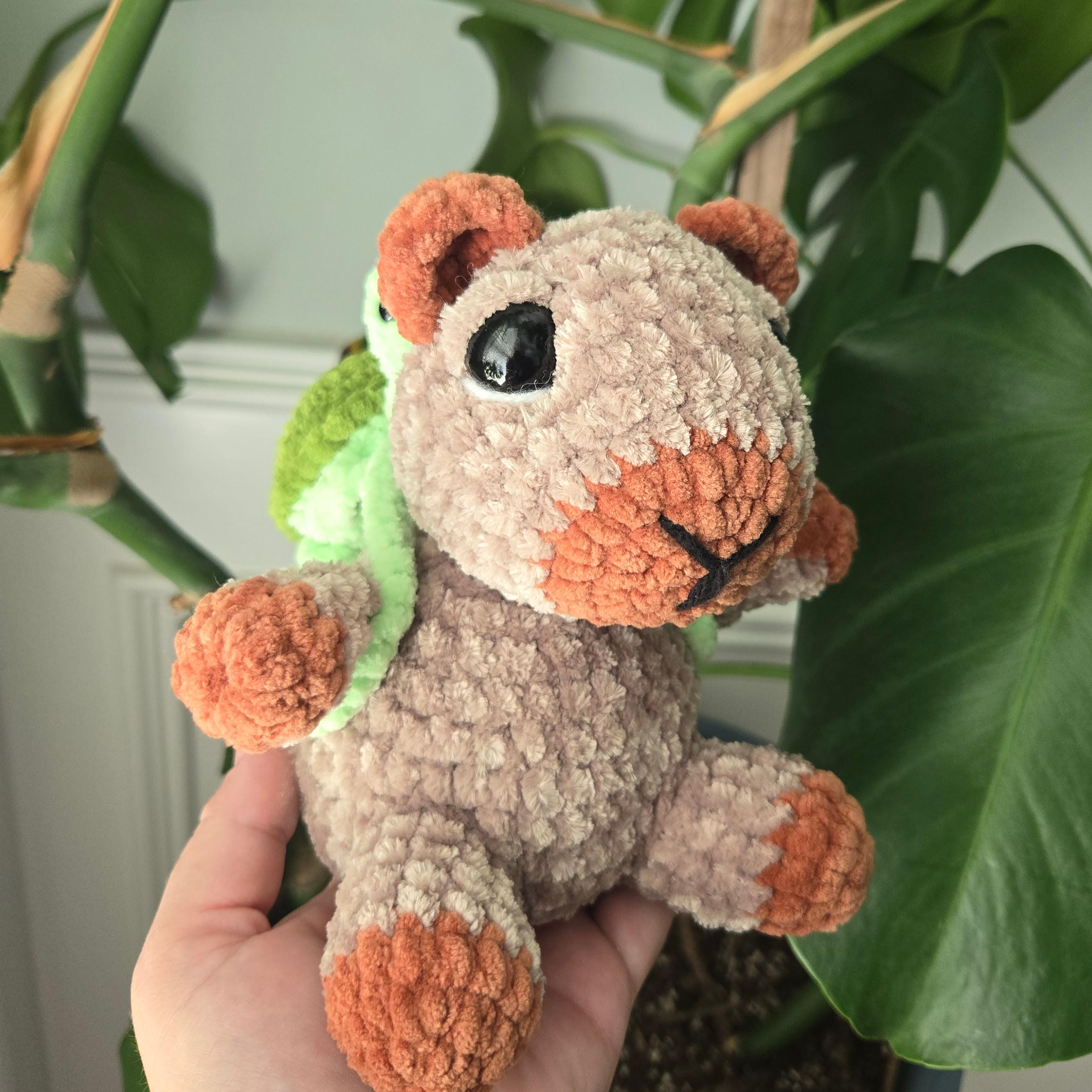 Crochet Capybara Plush – Handmade Weighted Amigurumi with Turtle Backpack, Cute Stuffed Animal Gift, 7” Plush Toy - Thumbnail 2