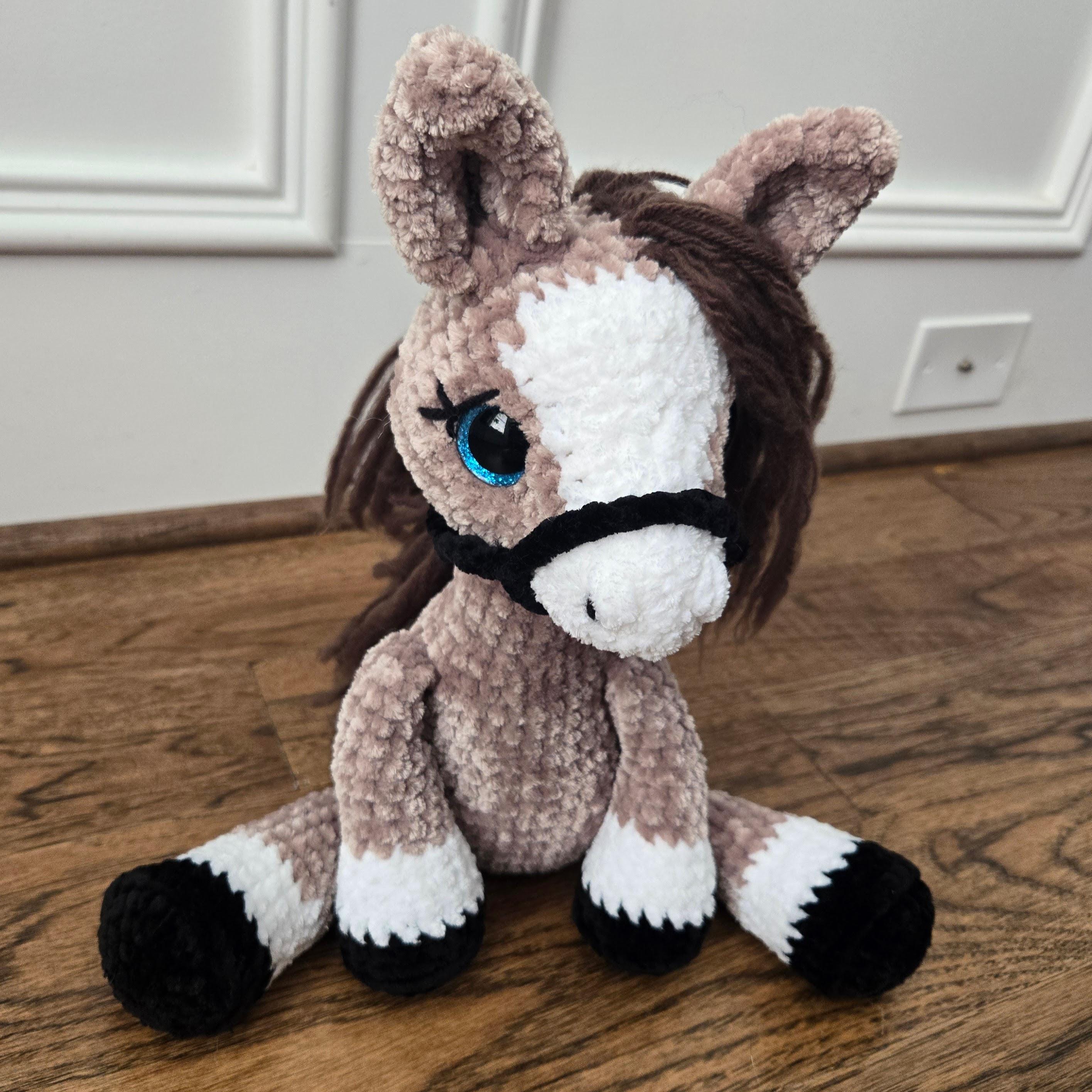 Crochet Horse Plush – Handmade Dun Horse with Dark Mane, Floppy Weighted Amigurumi, Sitting Stuffed Animal Horse Lover Gift - Thumbnail 2
