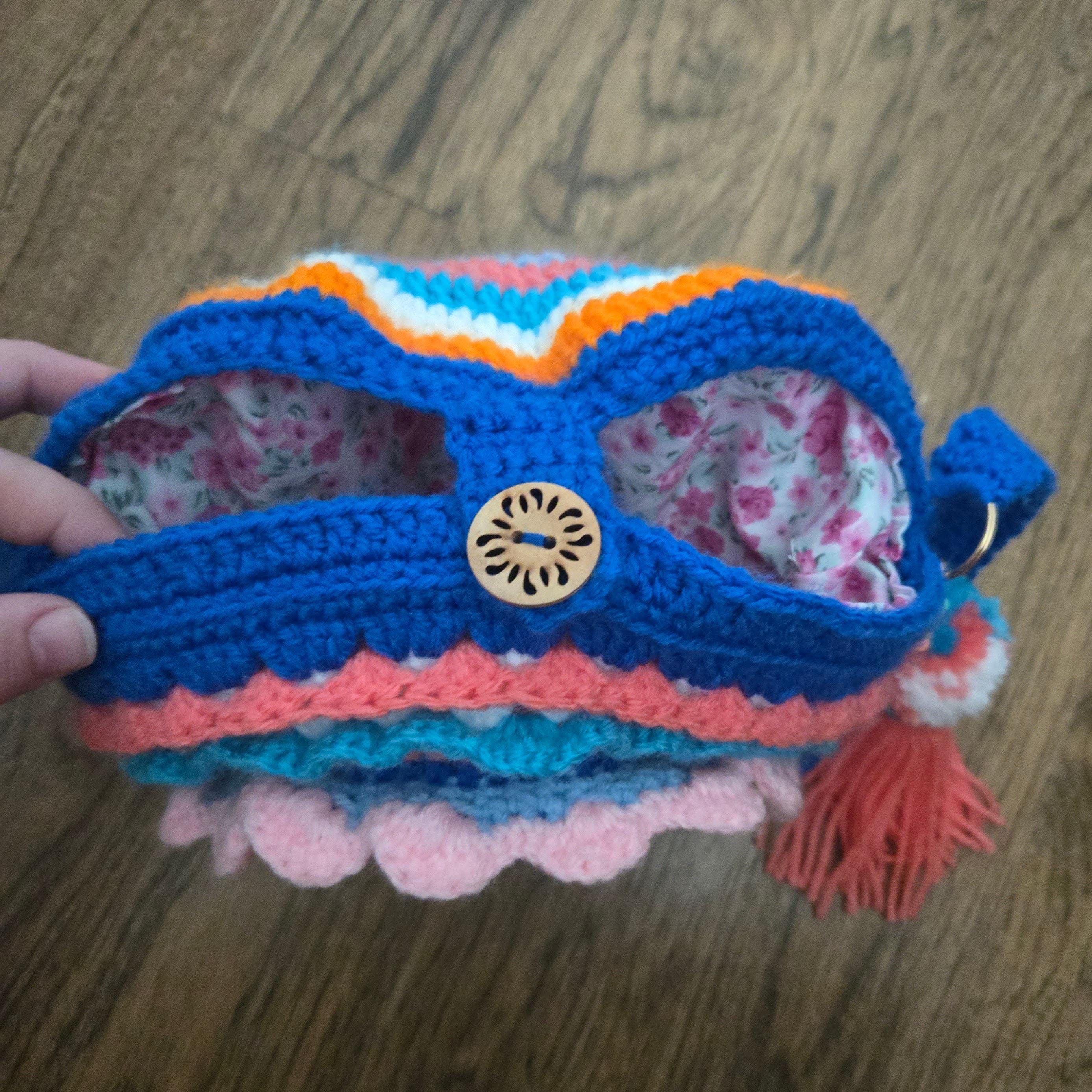 Circle Crochet Bag – Handmade 3D Front Design, Colorful Blue Pink Coral White Orange Teal, Boho Crossbody Purse, Gift for Her - Thumbnail 3