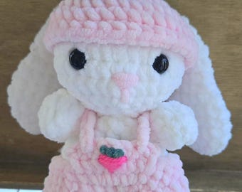 Crochet Bunny in Strawberry Overalls | Perfect Gift for All Ages - Adorable Handmade