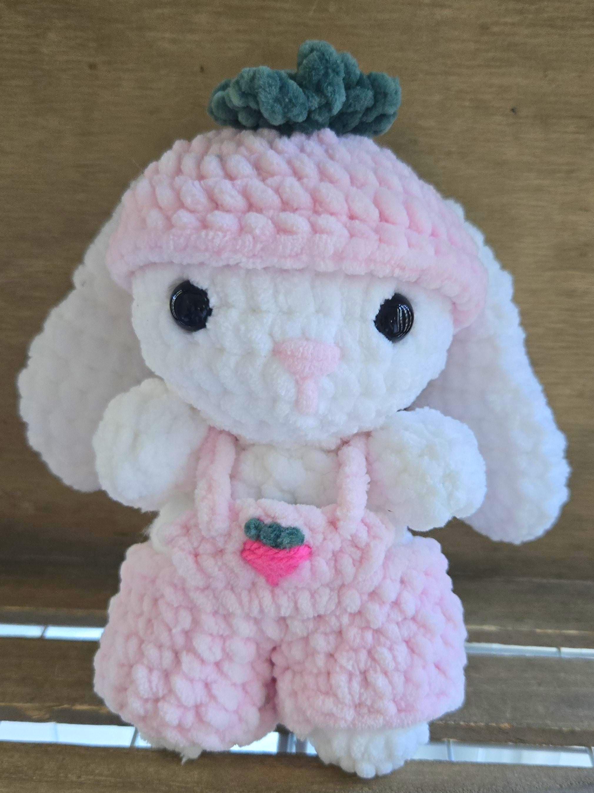 Crochet Bunny in Strawberry Overalls | Perfect Gift for All Ages - Adorable Handmade