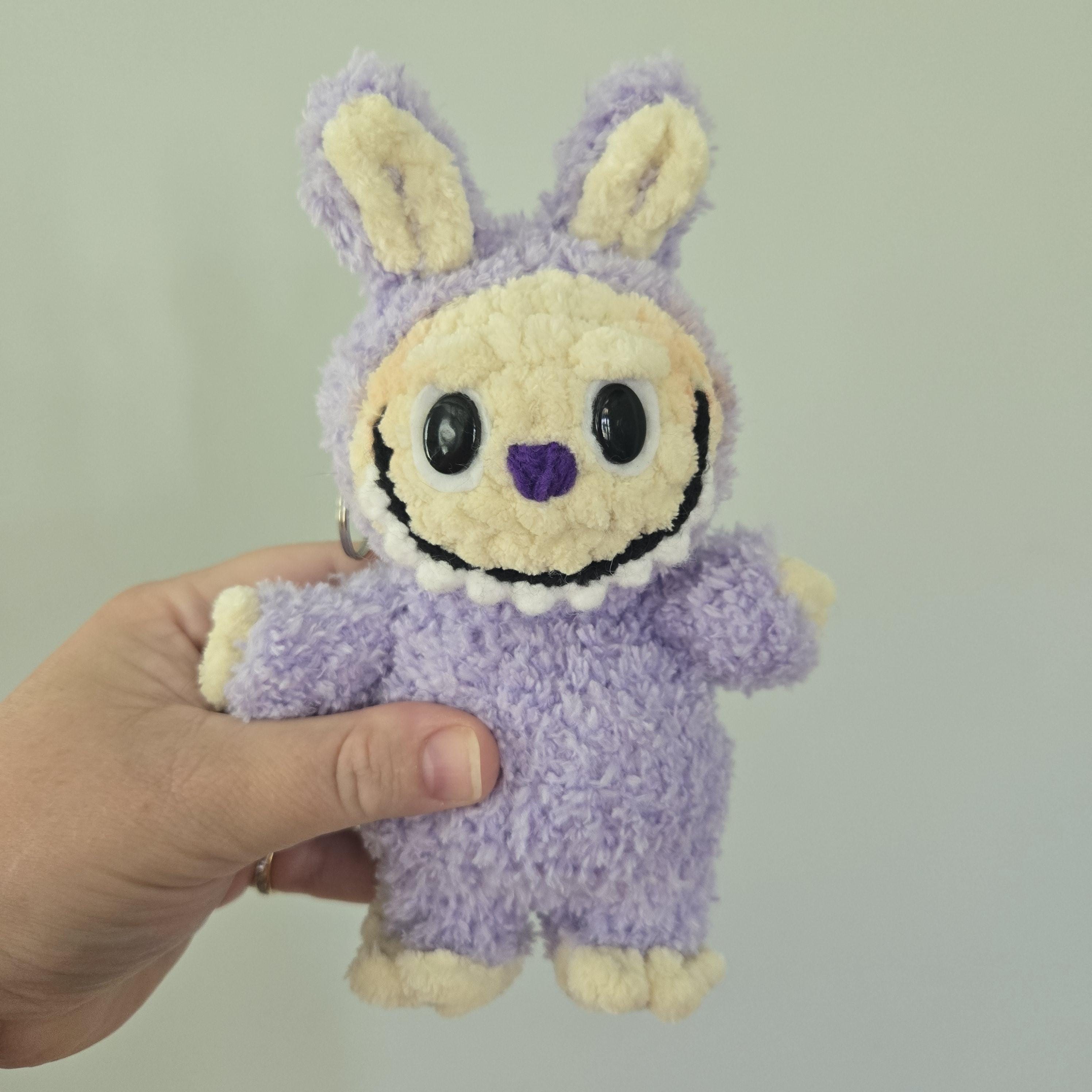 Crochet Labubu Keychain – Handmade Fuzzy Purple Amigurumi Plush, Cute Mini Stuffed Animal, 8” Soft Toy Gift - Thumbnail 2
