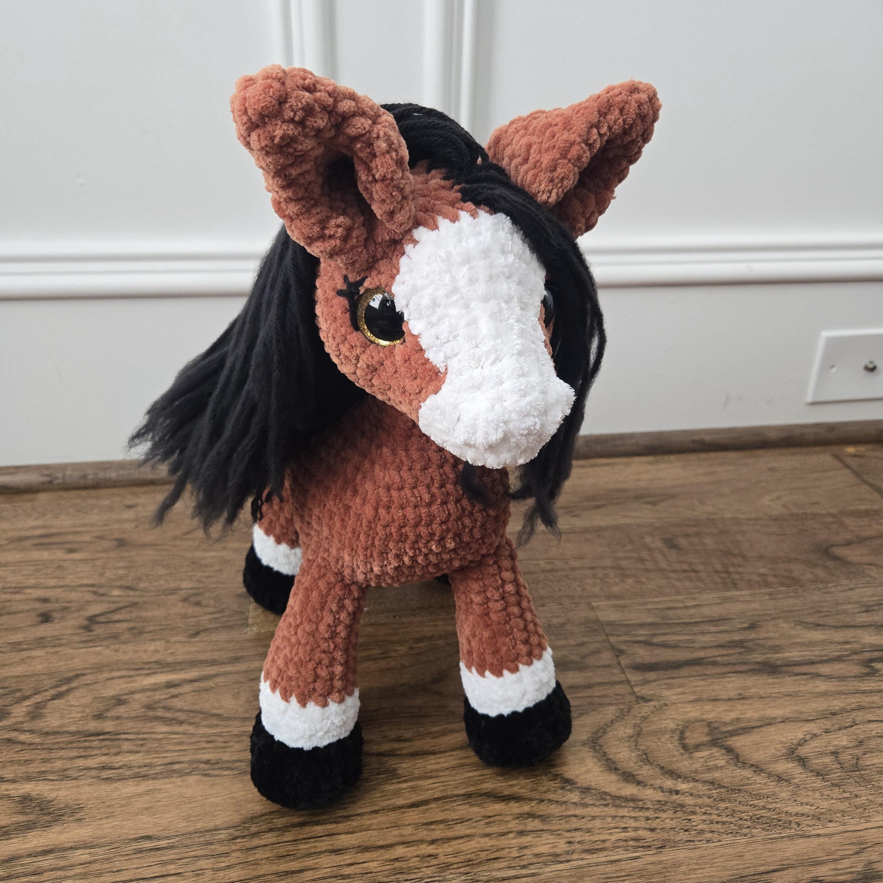Crochet Horse Plush – Handmade Brown Bay Horse with Black Mane & Tail, Weighted Standing Amigurumi Flexible Stuffed Animal Horse Gift Halter - Thumbnail 6