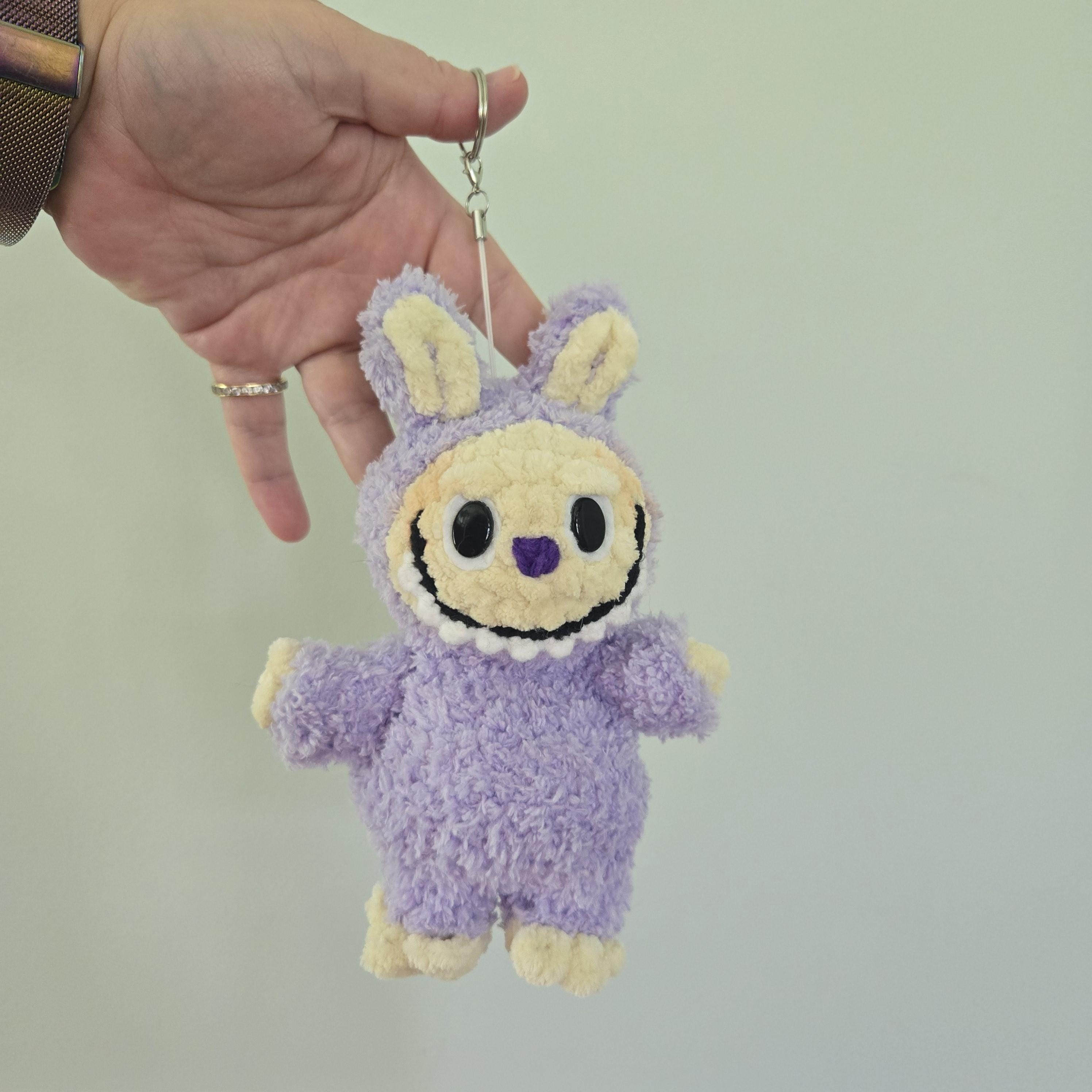 Crochet Labubu Keychain – Handmade Fuzzy Purple Amigurumi Plush, Cute Mini Stuffed Animal, 8” Soft Toy Gift - Thumbnail 3