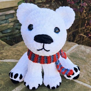 Polar Bear Plush Crochet Stuffed Animal Winter Scarf Cute Kawaii Bear Toy Handmade Amigurumi Gift