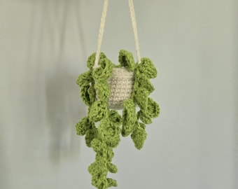 Crocheted Hanging Plant Plush: Heart Leaf Potted Decor, Boho Amigurumi Room Accent
