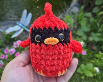 Crochet Cardinal Plush – Soft Chenille Red Bird – Handmade Amigurumi Stuffed Animal – Bird Lover Gift – Woodland Nursery Decor