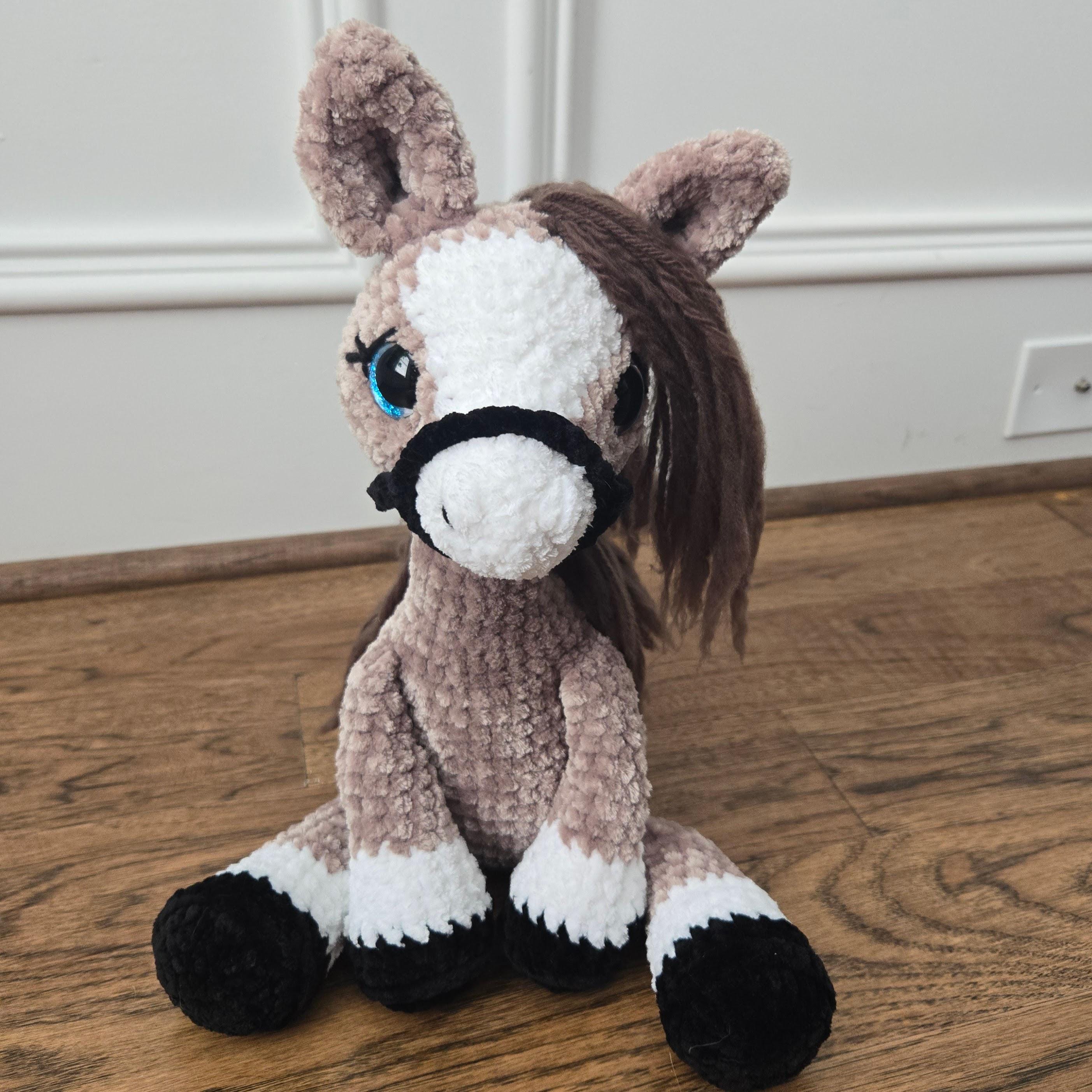 Crochet Horse Plush – Handmade Dun Horse with Dark Mane, Floppy Weighted Amigurumi, Sitting Stuffed Animal Horse Lover Gift - Thumbnail 6