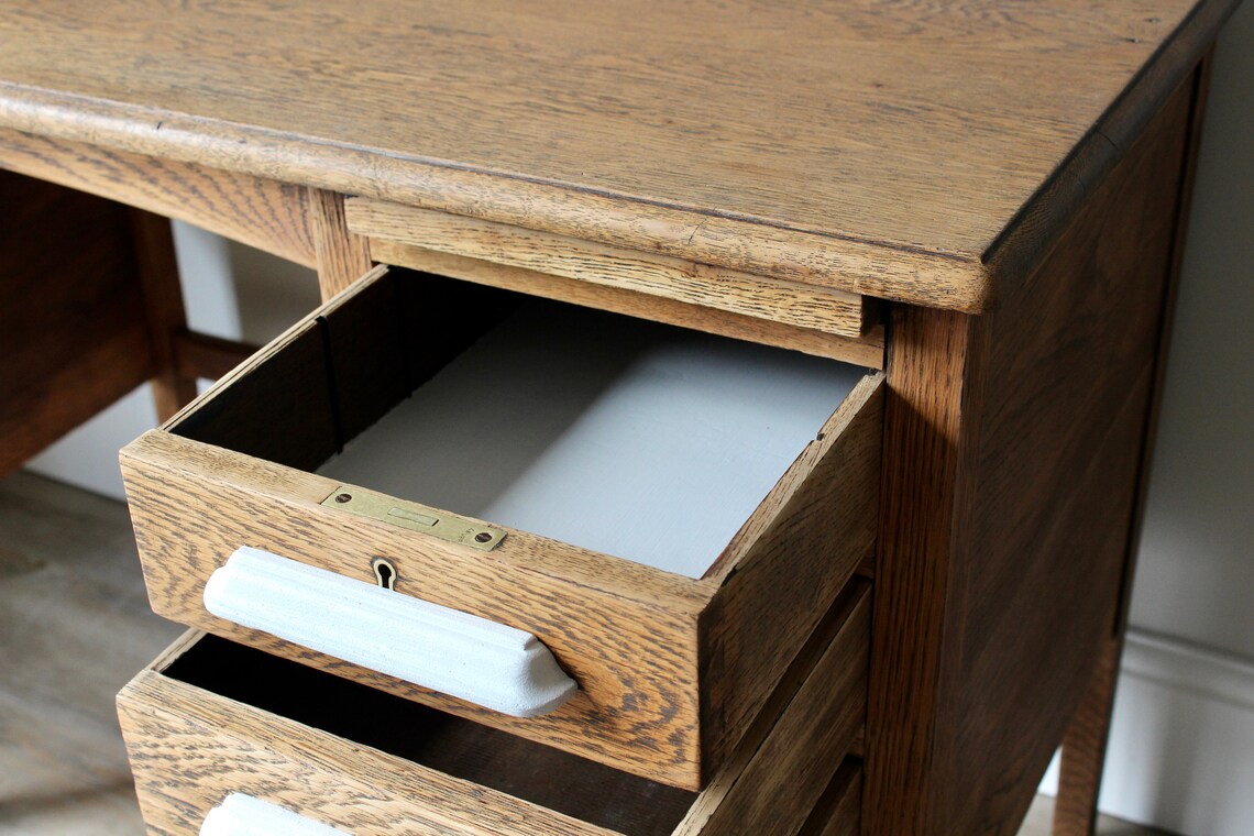 Small Vintage Oak Desk Extendable With Drawers - Etsy New Zealand