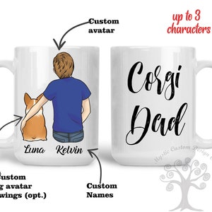 Corgi Mug, Personalized Corgi Dad Mug, Corgi Gifts, Customizable, Custom Dog Dad, Pembroke Welsh Corgi, Father's Day, Corgi Lover Mug