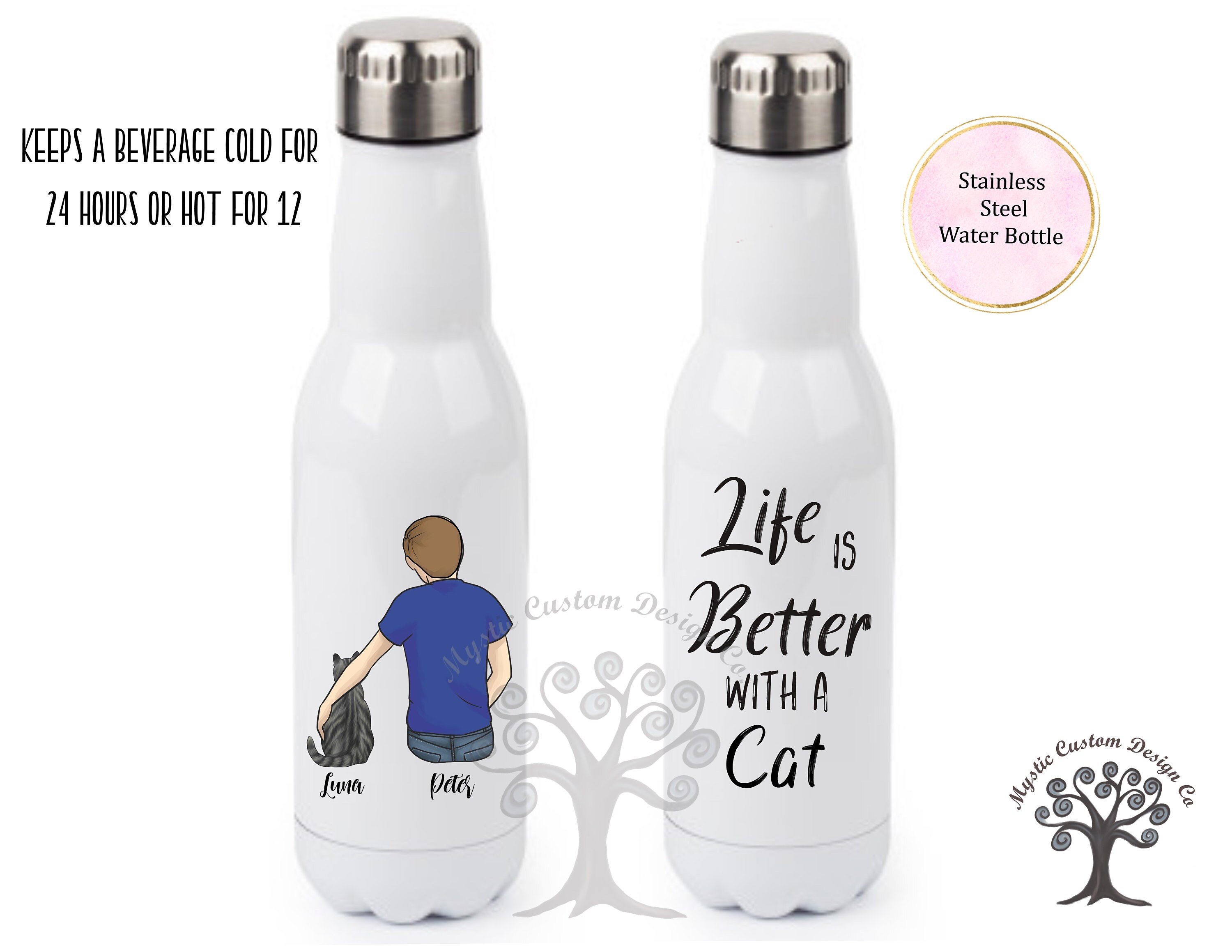Personalized Water Bottle Cat Bottle Custom Cat Dad Cat Etsy