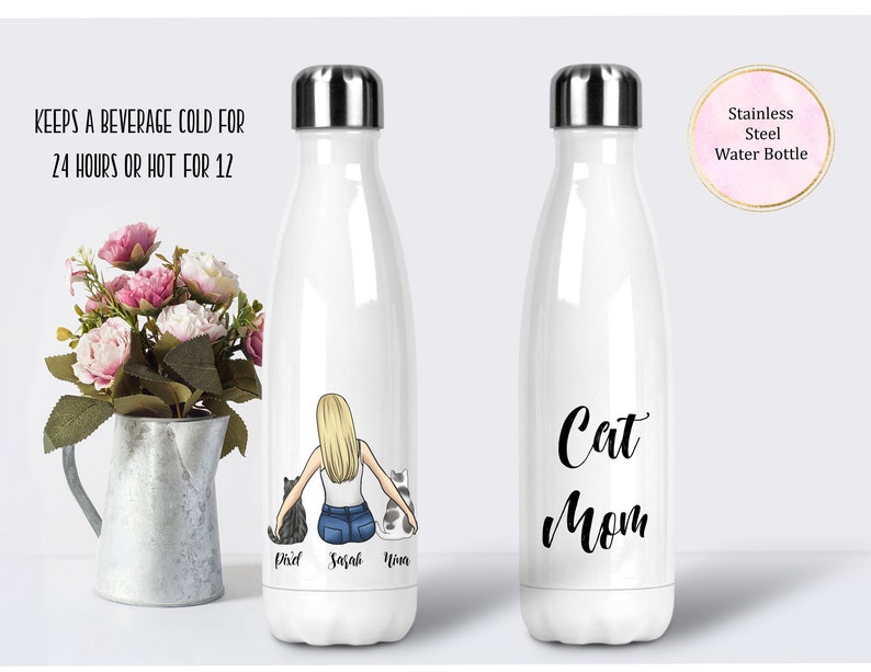 Cat Lover Gift Personalized Cat Water Bottle Cat Bottle Cat Mom Bottle Gift For Cat Mom Custom Cat Mom Cats Personalized Water Bottle