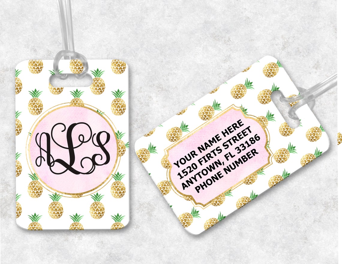Pineapple Luggage Tag Bag Tags Monogram Luggage Tag Custom Etsy