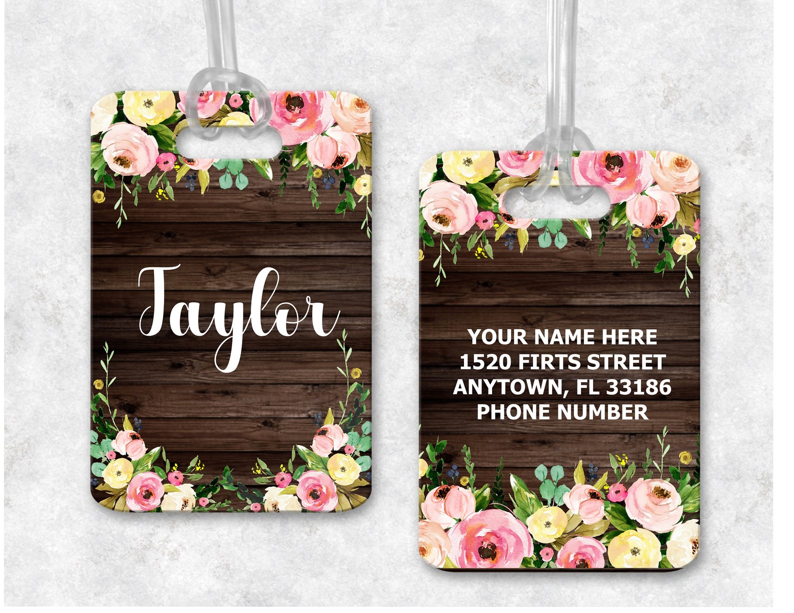 Floral Luggage Tag Personalized Luggage Tag Cute Luggage Etsy