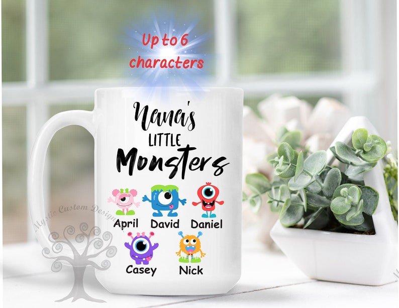 Nanas Little Monsters White Mug Personalized With Grandkids Names 