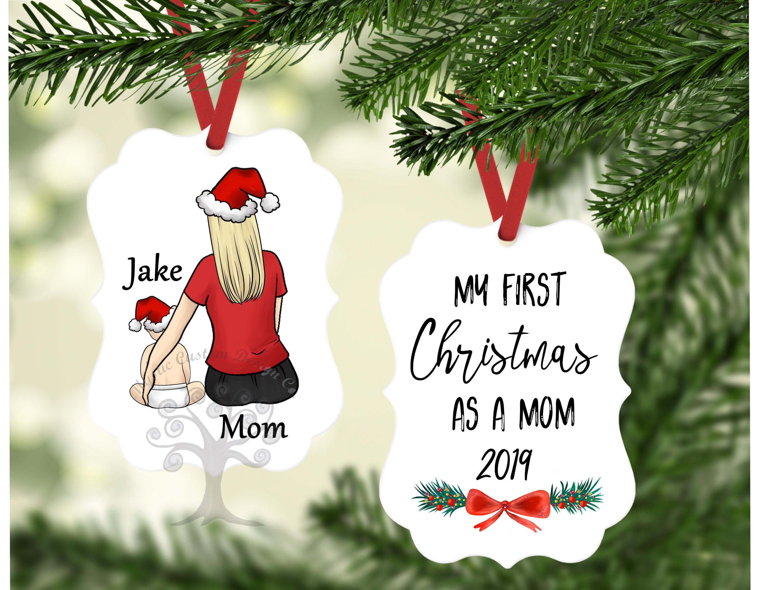 First Christmas As Mummies - Personalized First Christmas gift for Moms,  for Lesbian Couple - Custom Circle Ceramic Ornament - MyMindfulGifts