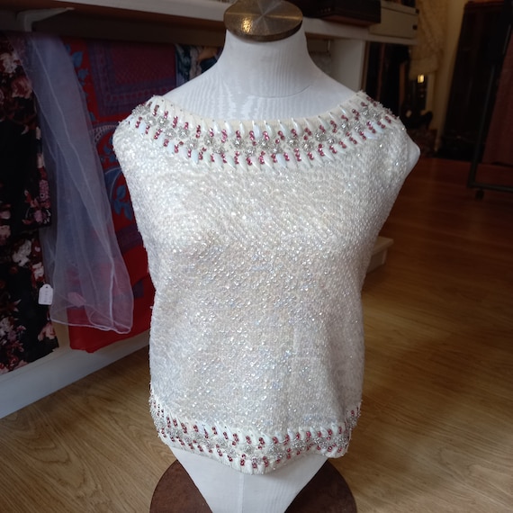 Vintage 1950s 1960s Sequin and Rhinestone Top - image 1