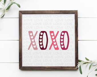 XOXO Love Valentinstag Holz gerahmtes Schild, Galentines Day, Jubiläumsgeschenk, Liebe, Valentinstagsdekoration, Valentinstagsschild, Be Mine Schild